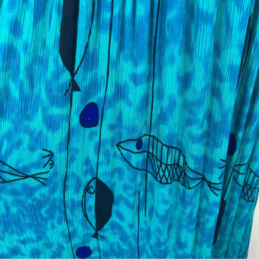 Kaktus Smocked Maxi Fish Print Dress M Beach Boho Vacation Coastal Summer Staple - Picture 5 of 13